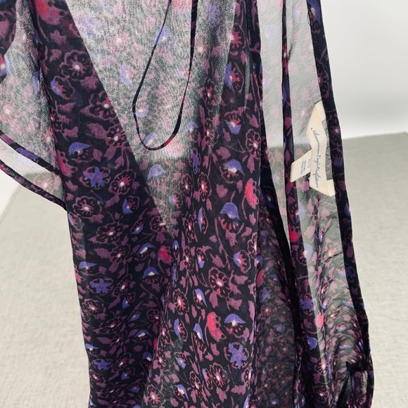 American Eagle Outfitters Purple Floral Blouse Cinched Waist Short Sleeve XS - Picture 8 of 11